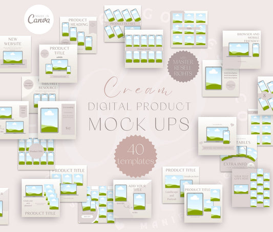 40 Cream Digital Product Mock Up Templates with MRR